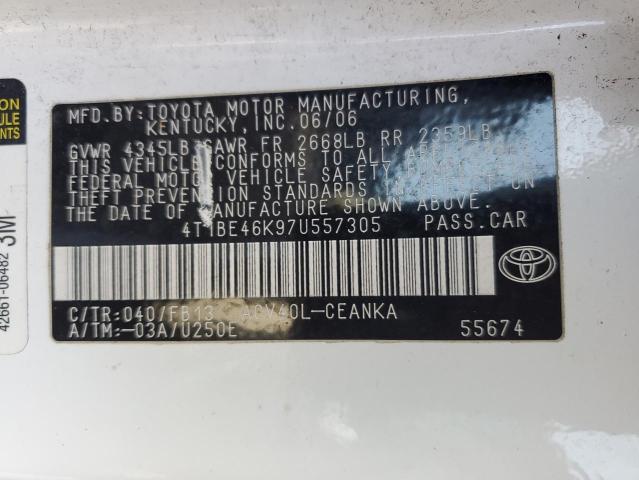 4T1BE46K97U557305 - 2007 TOYOTA CAMRY CE 白色 照片 13