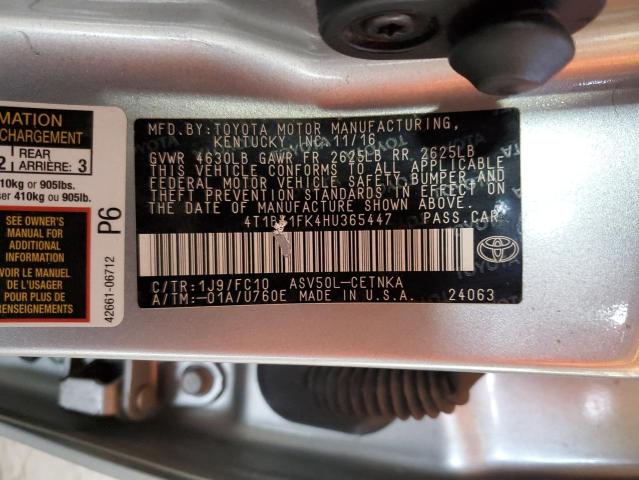 4T1BF1FK4HU365447 - 2017 TOYOTA CAMRY LE SILVER photo 12