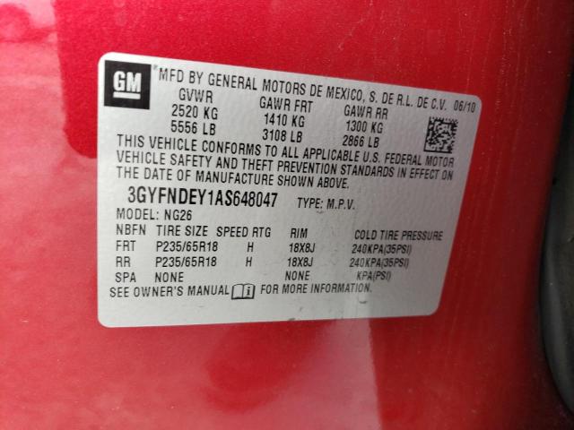 3GYFNDEY1AS648047 - 2010 CADILLAC SRX LUXURY COLLECTION RED photo 13