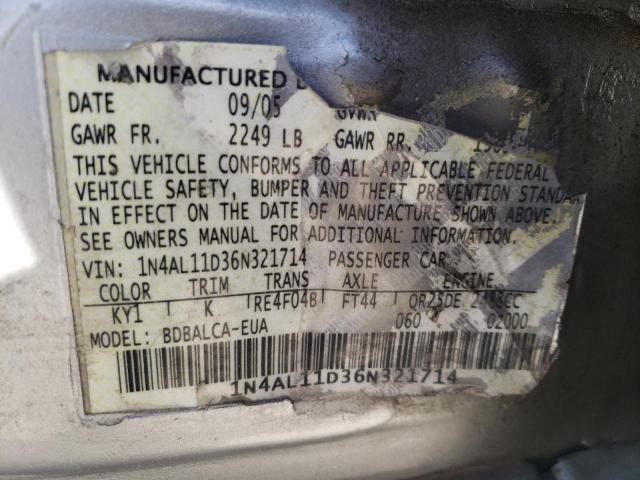 1N4AL11D36N321714 - 2006 NISSAN ALTIMA S SILVER photo 13