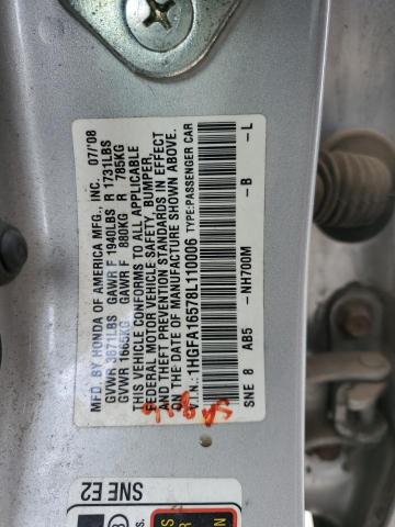 1HGFA16578L110006 - 2008 HONDA CIVIC LX SILVER photo 14