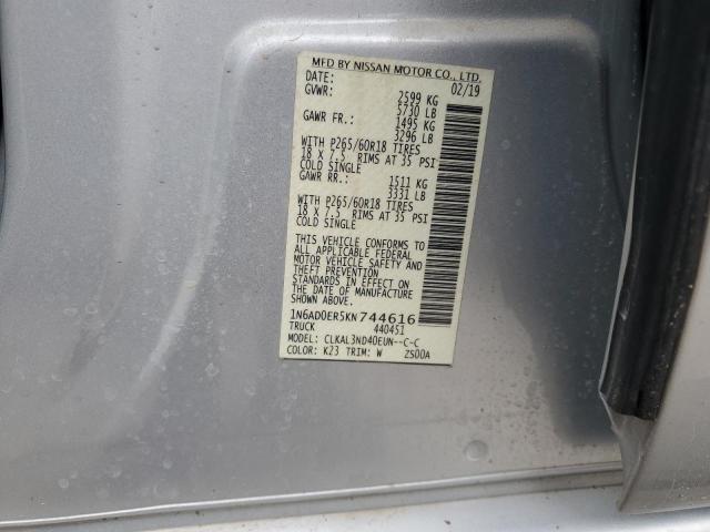 1N6AD0ER5KN744616 - 2019 NISSAN FRONTIER S SILVER photo 12