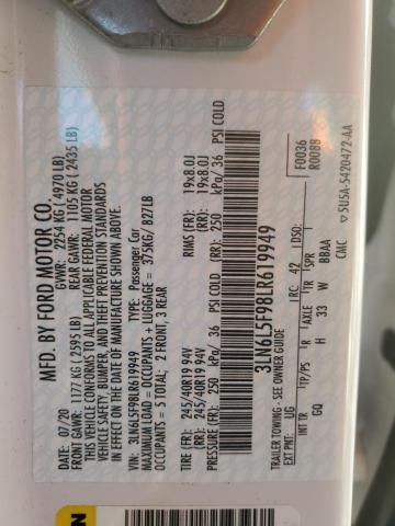 3LN6L5F98LR619949 - 2020 LINCOLN MKZ RESERVE თეთრი ფოტო 13