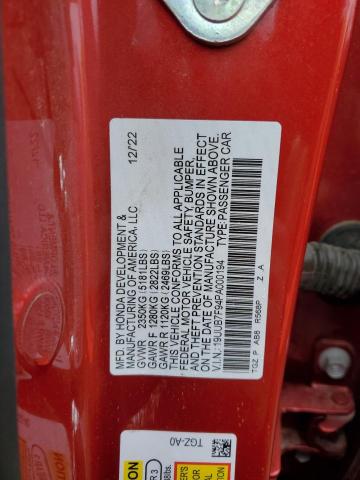 19UUB7F94PA000194 - 2023 ACURA TLX TYPE S RED photo 12