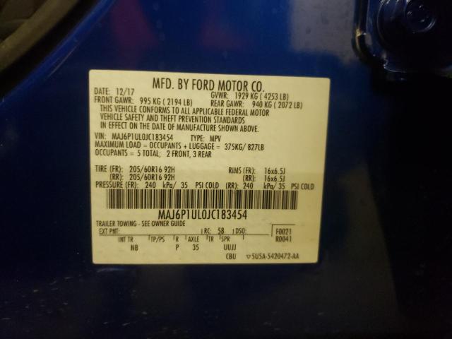 MAJ6P1UL0JC183454 - 2018 FORD ECOSPORT SE BLUE photo 13