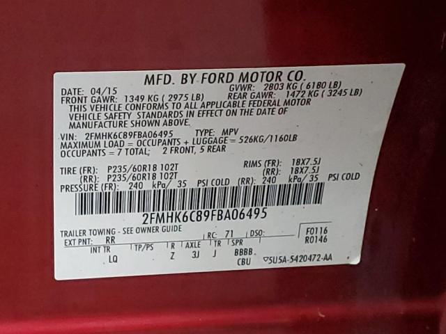 2FMHK6C89FBA06495 - 2015 FORD FLEX SEL RED photo 12