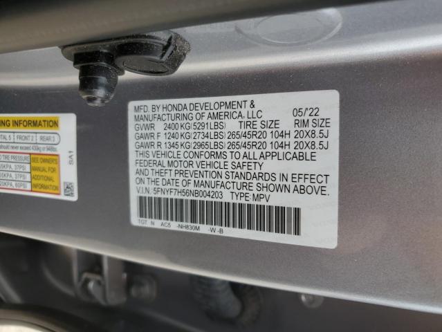 5FNYF7H56NB004203 - 2022 HONDA PASSPORT EXL SILVER photo 13