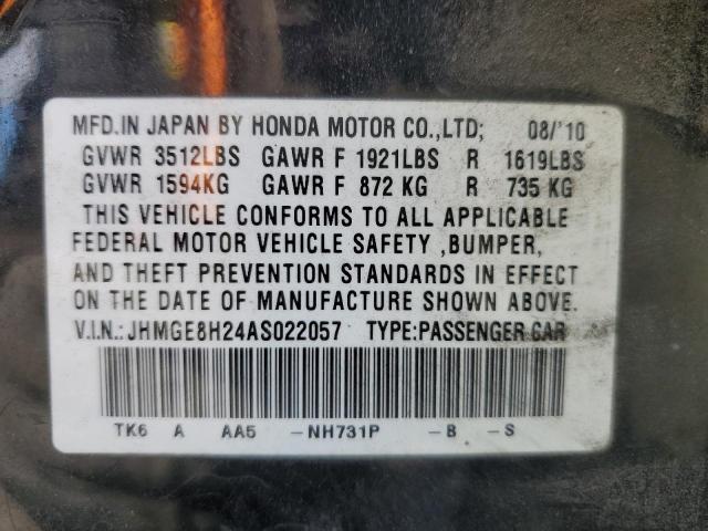 JHMGE8H24AS022057 - 2010 HONDA FIT BLACK photo 12