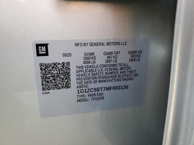 1G1ZC5ST7MF003136 - 2021 CHEVROLET MALIBU LS 银色 照片 12