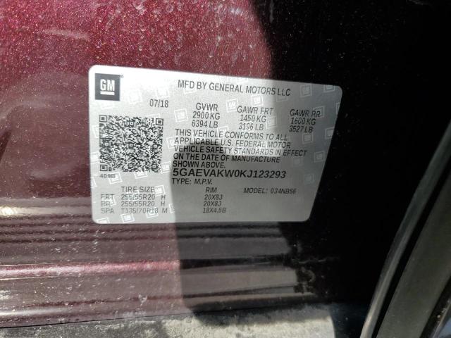 5GAEVAKW0KJ123293 - 2019 BUICK ENCLAVE ESSENCE 栗色 照片 12