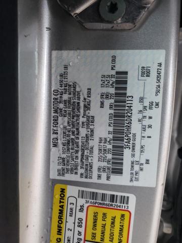 3FA6P0HR6DR204113 - 2013 FORD FUSION SE SILVER photo 12