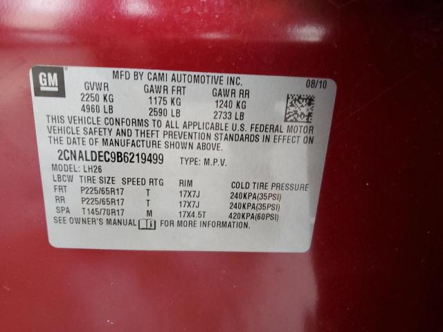 2CNALDEC9B6219499 - 2011 CHEVROLET EQUINOX LT RED photo 13