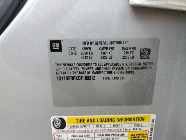 1G11D5RRXDF109312 - 2013 CHEVROLET MALIBU 1LT SILVER photo 12