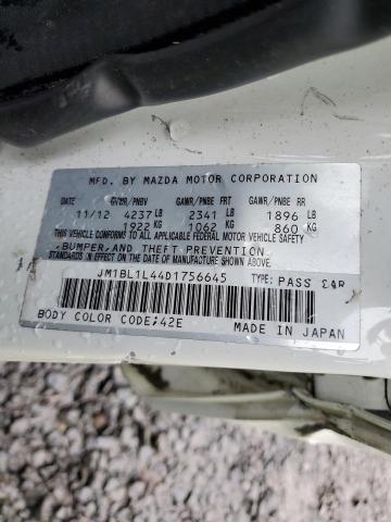 JM1BL1L44D1756645 - 2013 MAZDA SPEED 3 WHITE photo 12