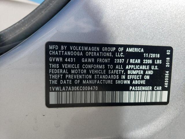 1VWLA7A30KC009470 - 2019 VOLKSWAGEN PASSAT WOLFSBURG 银色 照片 12