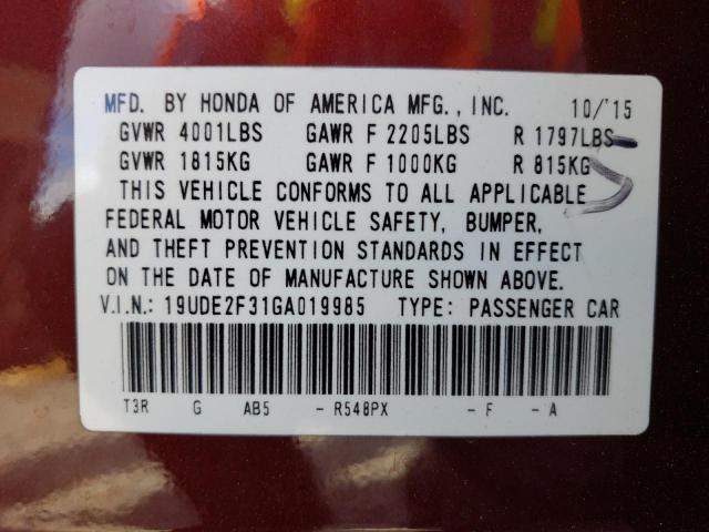 19UDE2F31GA019985 - 2016 ACURA ILX BASE WATCH PLUS BURGUNDY photo 12