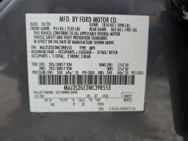 MAJ3S2GE2MC398553 - 2021 FORD ECOSPORT SE GRAY photo 12