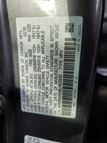 2HKRW2H58LH625500 - 2020 HONDA CR-V EX GRAY photo 12