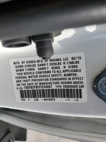 19XFB2F92FE244657 - 2015 HONDA CIVIC EXL თეთრი ფოტო 12