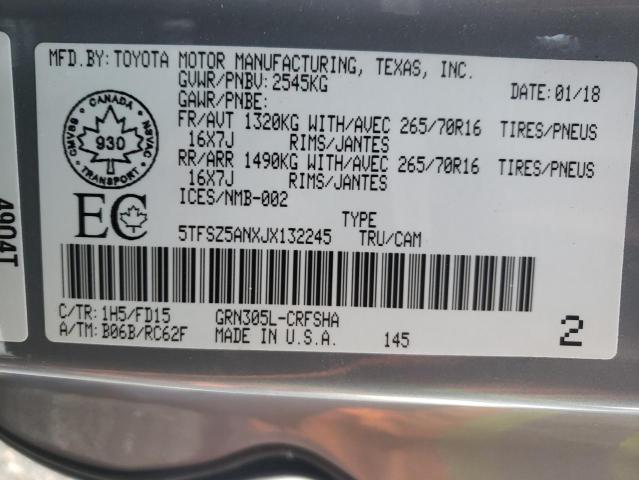 5TFSZ5ANXJX132245 - 2018 TOYOTA TACOMA ACCESS CAB Сұр фото 12