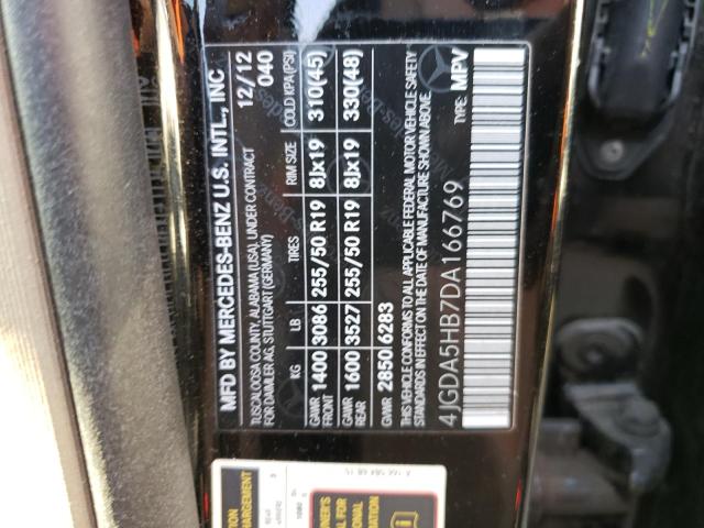 4JGDA5HB7DA166769 - 2013 MERCEDES-BENZ ML 350 4MATIC BLACK photo 13