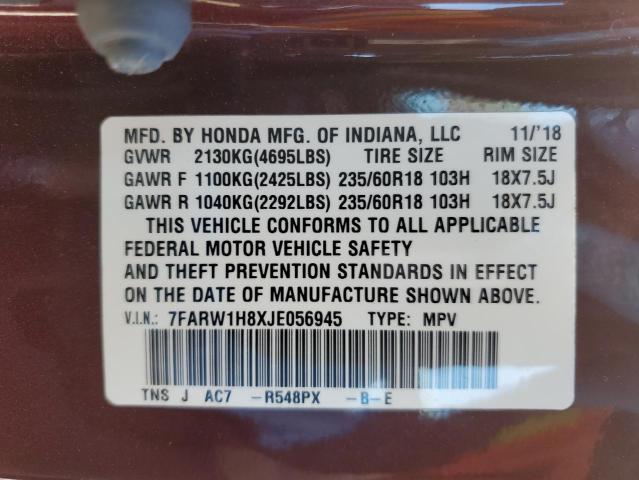 7FARW1H8XJE056945 - 2018 HONDA CR-V EXL BURGUNDY photo 13