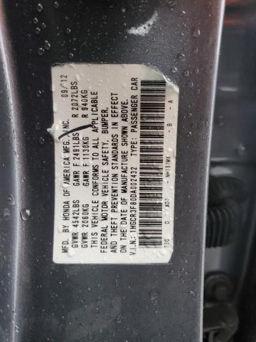 1HGCR3F80DA002432 - 2013 HONDA ACCORD EXL GRAY photo 12