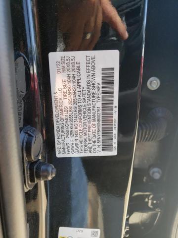 5FNYF8H50NB002761 - 2022 HONDA PASSPORT EXL BLACK photo 12
