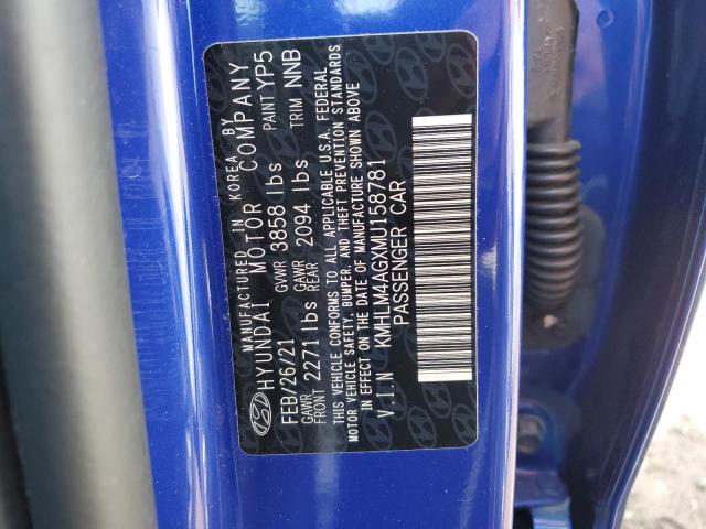 KMHLM4AGXMU158781 - 2021 HYUNDAI ELANTRA SEL BLUE photo 12