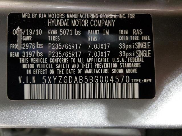 5XYZGDAB5BG004570 - 2011 HYUNDAI SANTA FE GLS GRAY photo 12