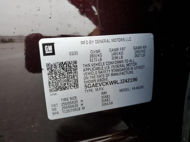 5GAEVCKW9LJ242196 - 2020 BUICK ENCLAVE AVENIR BURGUNDY photo 13