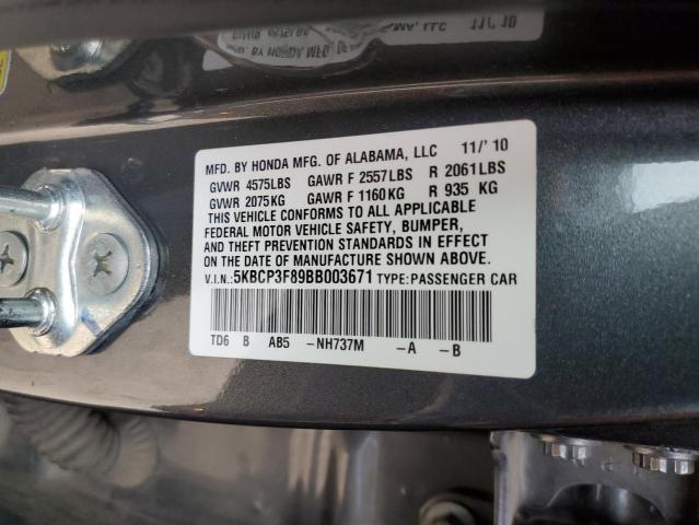 5KBCP3F89BB003671 - 2011 HONDA ACCORD EXL CHARCOAL photo 12