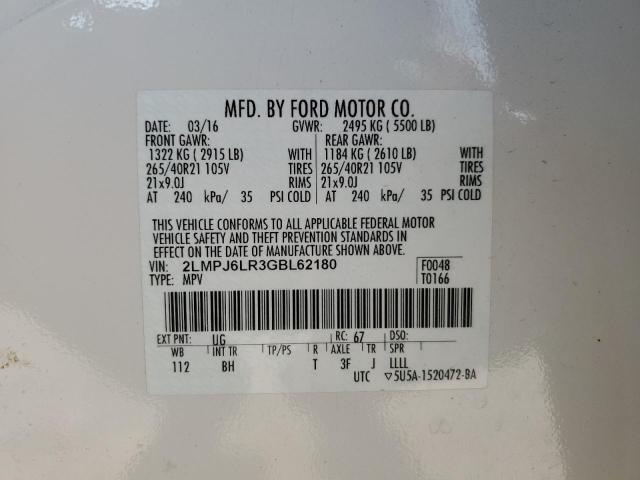 2LMPJ6LR3GBL62180 - 2016 LINCOLN MKX RESERVE Սպիտակ լուսանկար 12