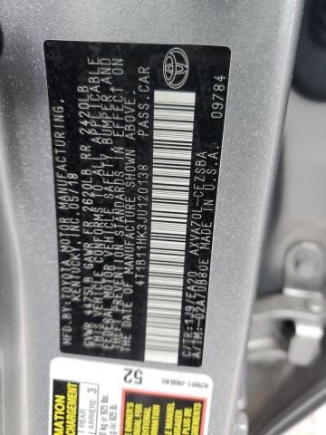 4T1B11HK3JU120138 - 2018 TOYOTA CAMRY L SILVER photo 12