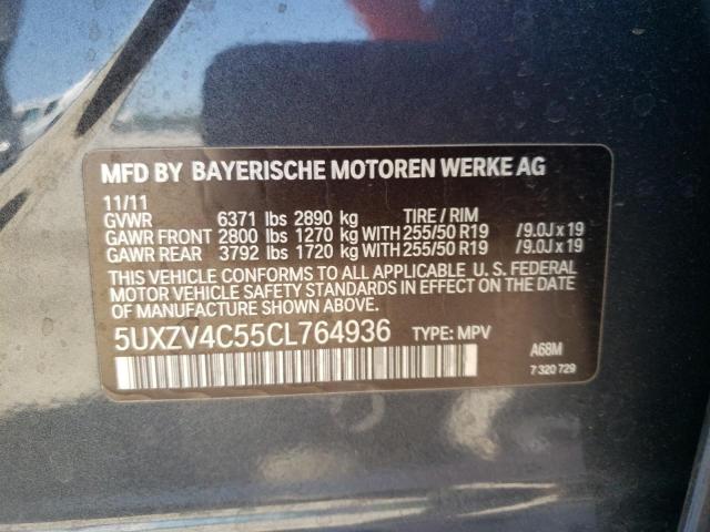 5UXZV4C55CL764936 - 2012 BMW X5 XDRIVE35I GRAY photo 12