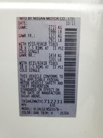 5N1AR2MN7FC712231 - 2015 NISSAN PATHFINDER S 白色 照片 14