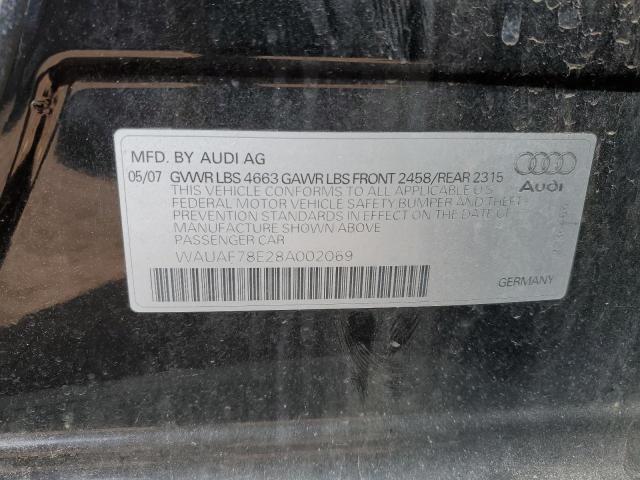 WAUAF78E28A002069 - 2008 AUDI A4 2.0T BLACK photo 12