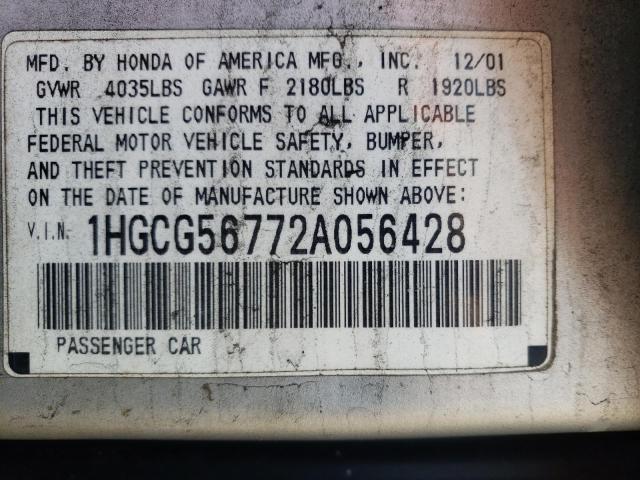 1HGCG56772A056428 - 2002 HONDA ACCORD SE SILVER photo 12