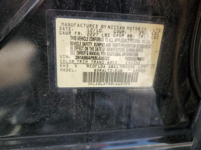 3N1AB6AP8BL660728 - 2011 NISSAN SENTRA 2.0 BLACK photo 12