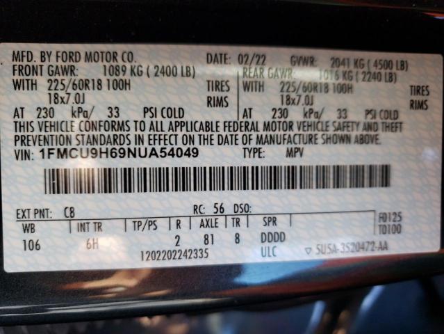 1FMCU9H69NUA54049 - 2022 FORD ESCAPE SEL TEAL photo 14