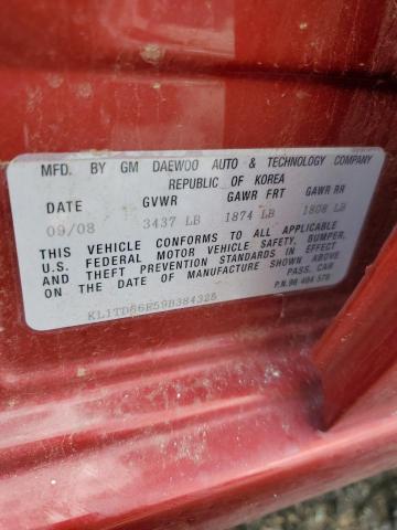 KL1TD66E59B384325 - 2009 CHEVROLET AVEO LS 红色 照片 12