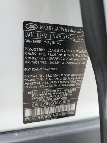 SALGV3EF9GA281016 - 2016 LAND ROVER RANGE ROVE AUTOBIOGRAPHY WHITE photo 13