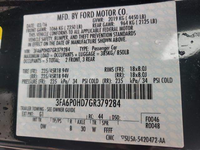 3FA6P0HD7GR379284 - 2016 FORD FUSION SE BLACK photo 12