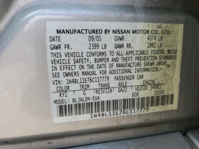 1N4BL11E76C117779 - 2006 NISSAN ALTIMA SE SILVER photo 12