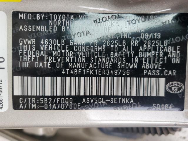 4T4BF1FK1ER349756 - 2014 TOYOTA CAMRY L GOLD photo 12