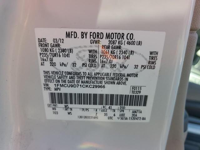 1FMCU9D71CKC29966 - 2012 FORD ESCAPE XLT WHITE photo 13