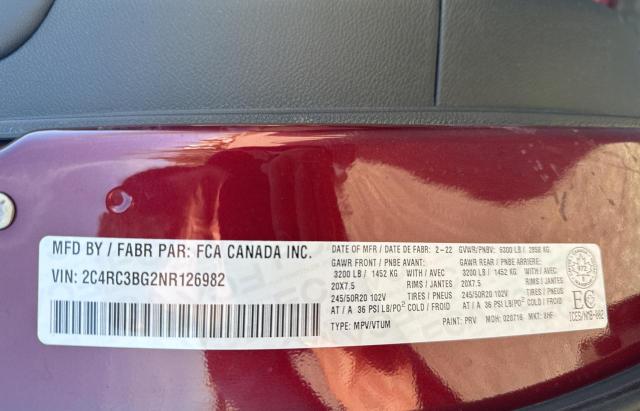 2C4RC3BG2NR126982 - 2022 CHRYSLER PACIFICA TOURING L RED photo 10