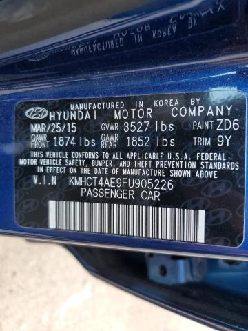 KMHCT4AE9FU905226 - 2015 HYUNDAI ACCENT GLS BLUE photo 13