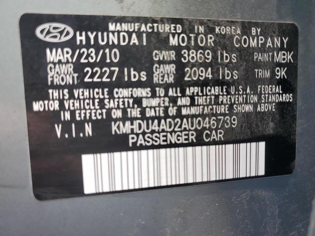 KMHDU4AD2AU046739 - 2010 HYUNDAI ELANTRA BLUE GRAY photo 12