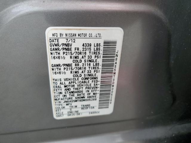 JN8AS5MT8DW005289 - 2013 NISSAN ROGUE S GRAY photo 12